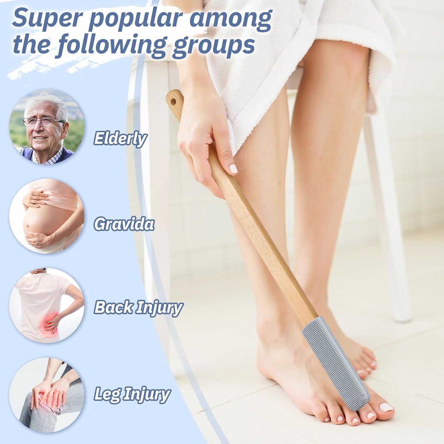 Long Handle Toe Gap Cleaning Brush+Body Shower Brush+Foot Grinder, Silicone Foot Scrubber for Shower, Feet Cleaner Scrub Foot Care for Seniors,Elderly, Men and Women,Grey