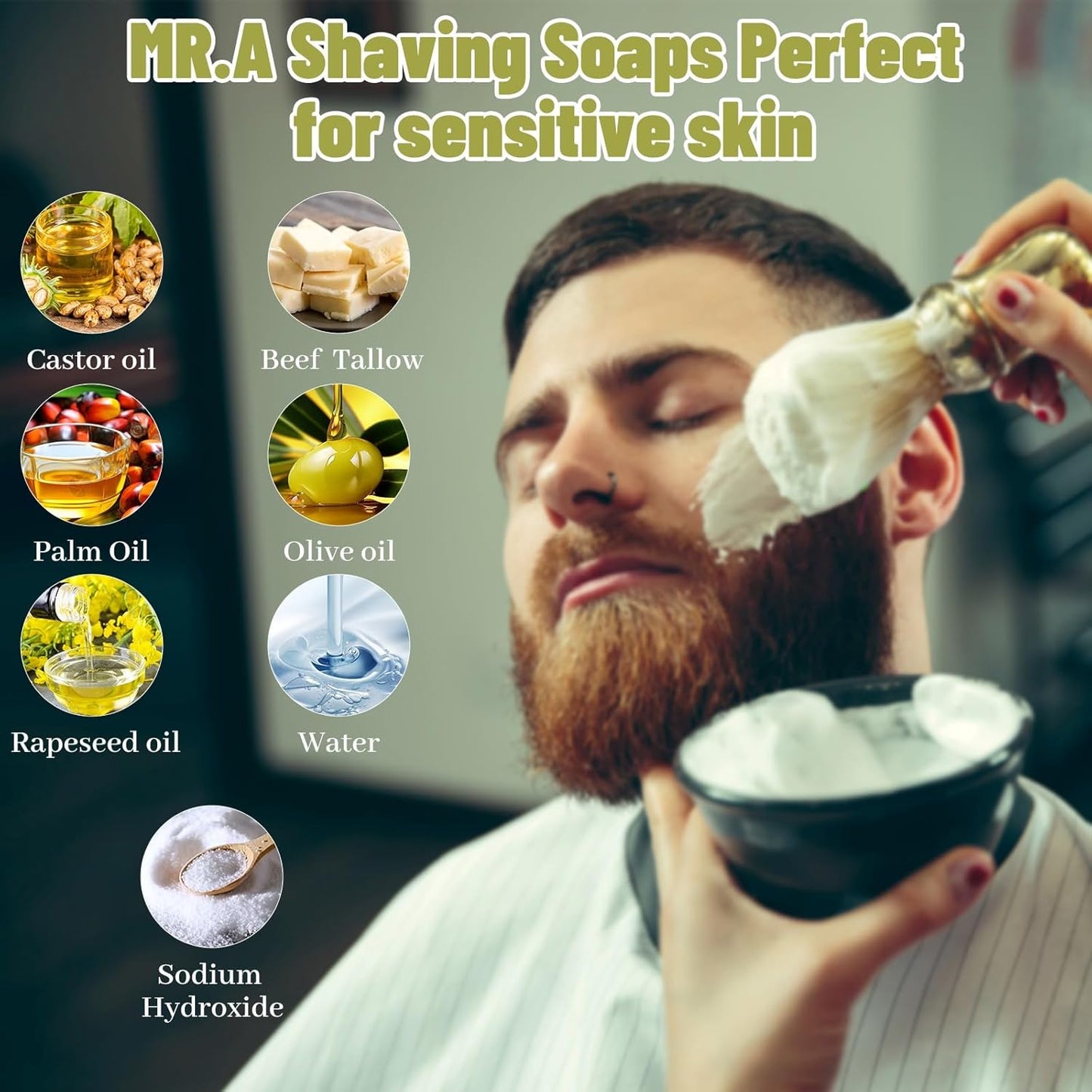 3Pack Shaving Soap for Men, Shaving Soaps Puck for Sensitive Skin, Unscented Shave Soap Bar, Rich Lasting Lather, Light Natural Scent