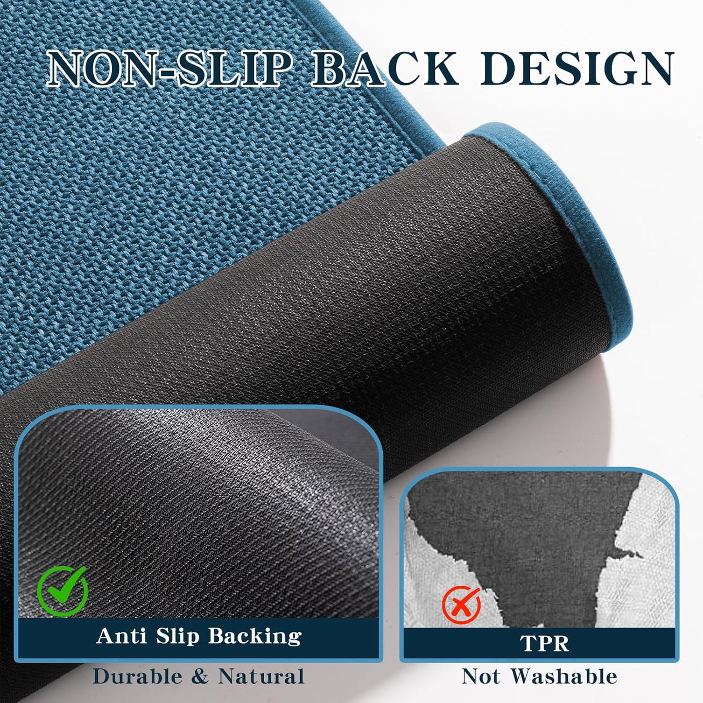 chakme Bathroom Rugs Mat 47x17, Ultra Thin Bath Rug Non Slip Runner Quick Dry Absorbent Bath Mat for Bathroom, (Dark Blue, 47"x17")