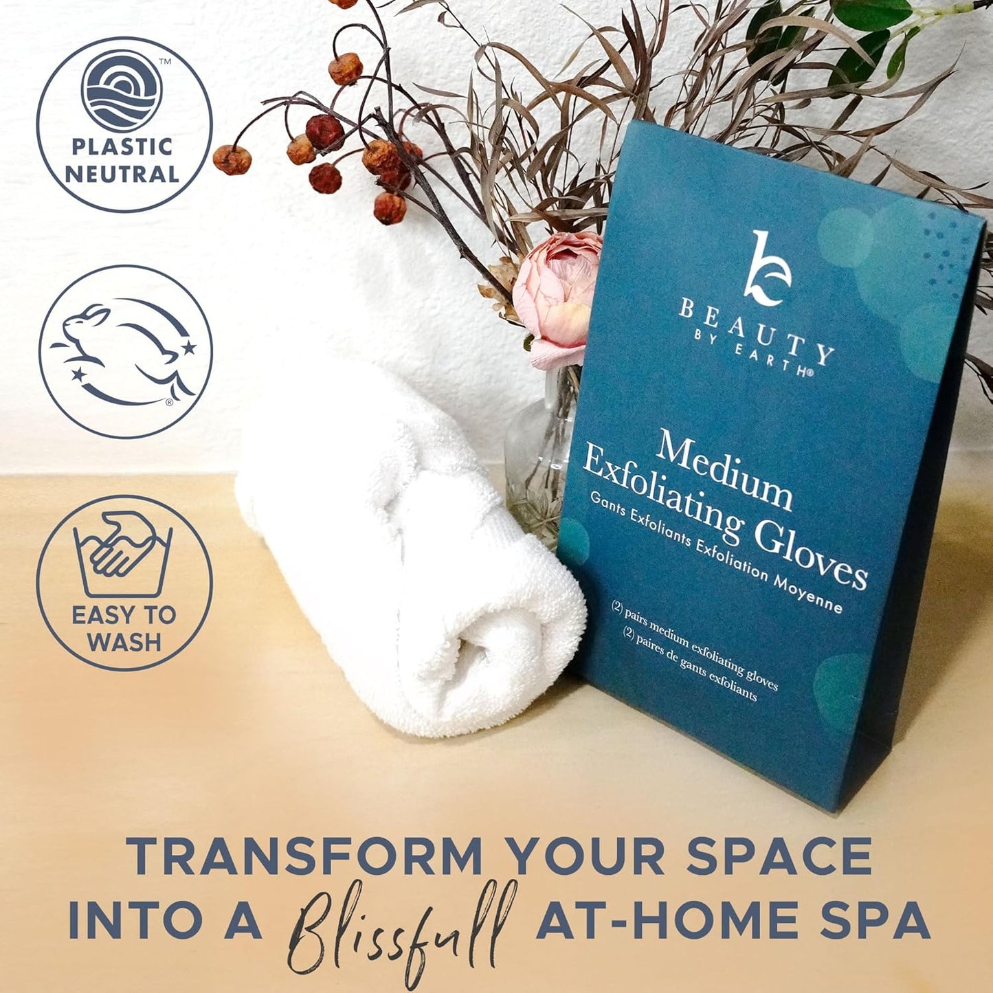 Exfoliating Glove (4 pcs, 2 Pairs) - Medium Shower Gloves for Body Scrub, Exfoliates & Removes Dead Skin