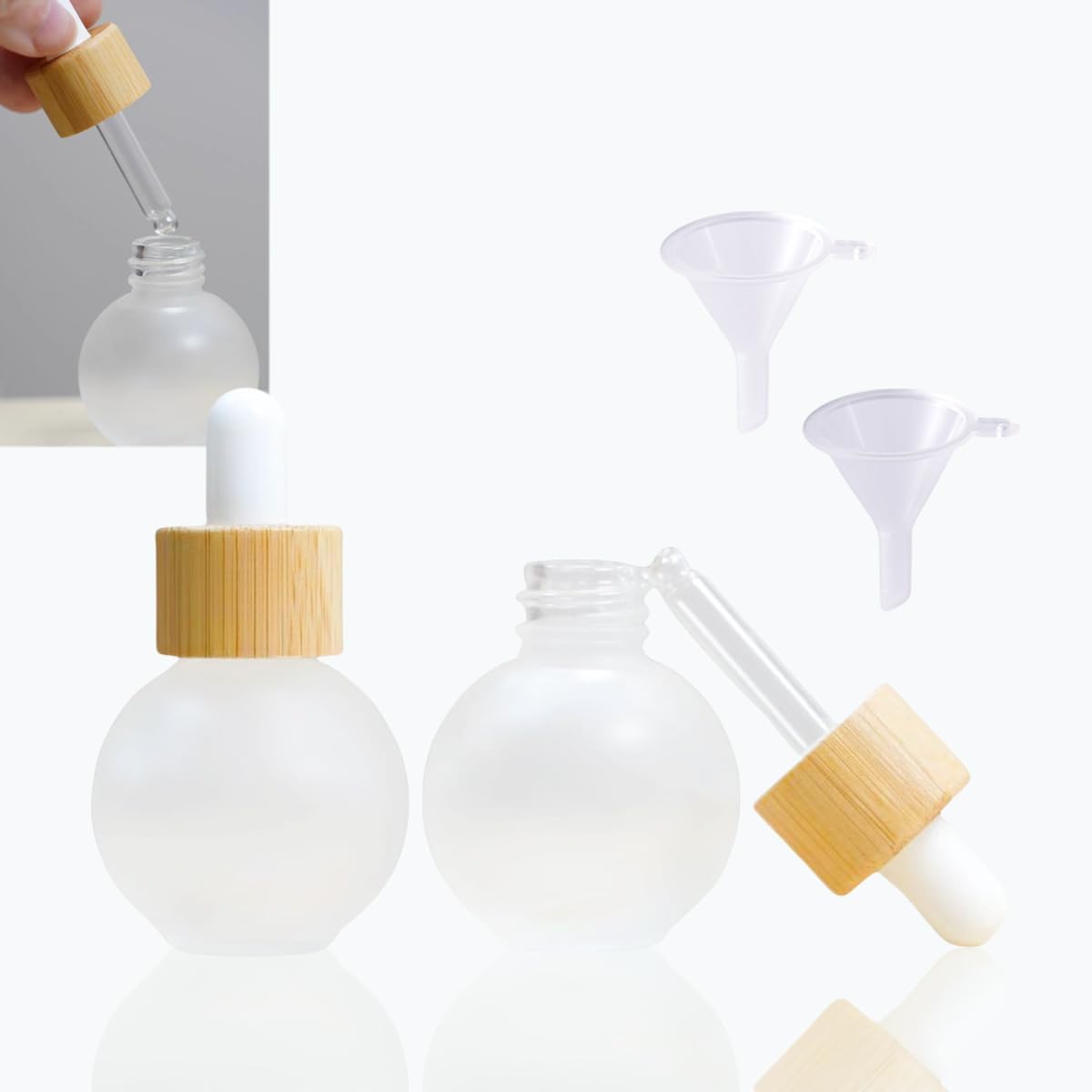 Frosted Glass Dropper Bottles 50ml Bulb Shape Essential Oil Dropper Bottle Perfume Dispenser Bottle with Small Funnel for Essential Oils, Perfume and Other DIY Liquids (2Pcs)