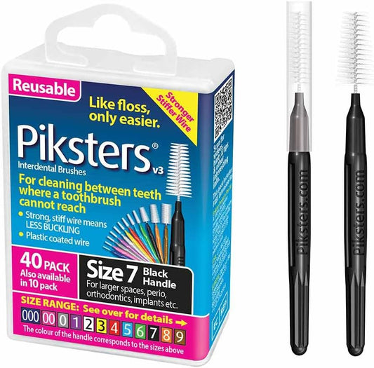 Piksters Interdental Brushes, 40 pk, Size 7, Interdental Tooth Brush for Extra Large Gaps, Gum Soft Bristles for Plaque Removal, Safe for Braces