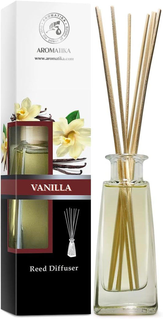 Reed Diffuser with Natural Essential Oil Vanilla 3.4 Fl Oz (100ml) - Scented Reed Diffuser - Gift Set with Bamboo Sticks - Best for Aromatherapy - SPA - Home - Office - Fitness Club