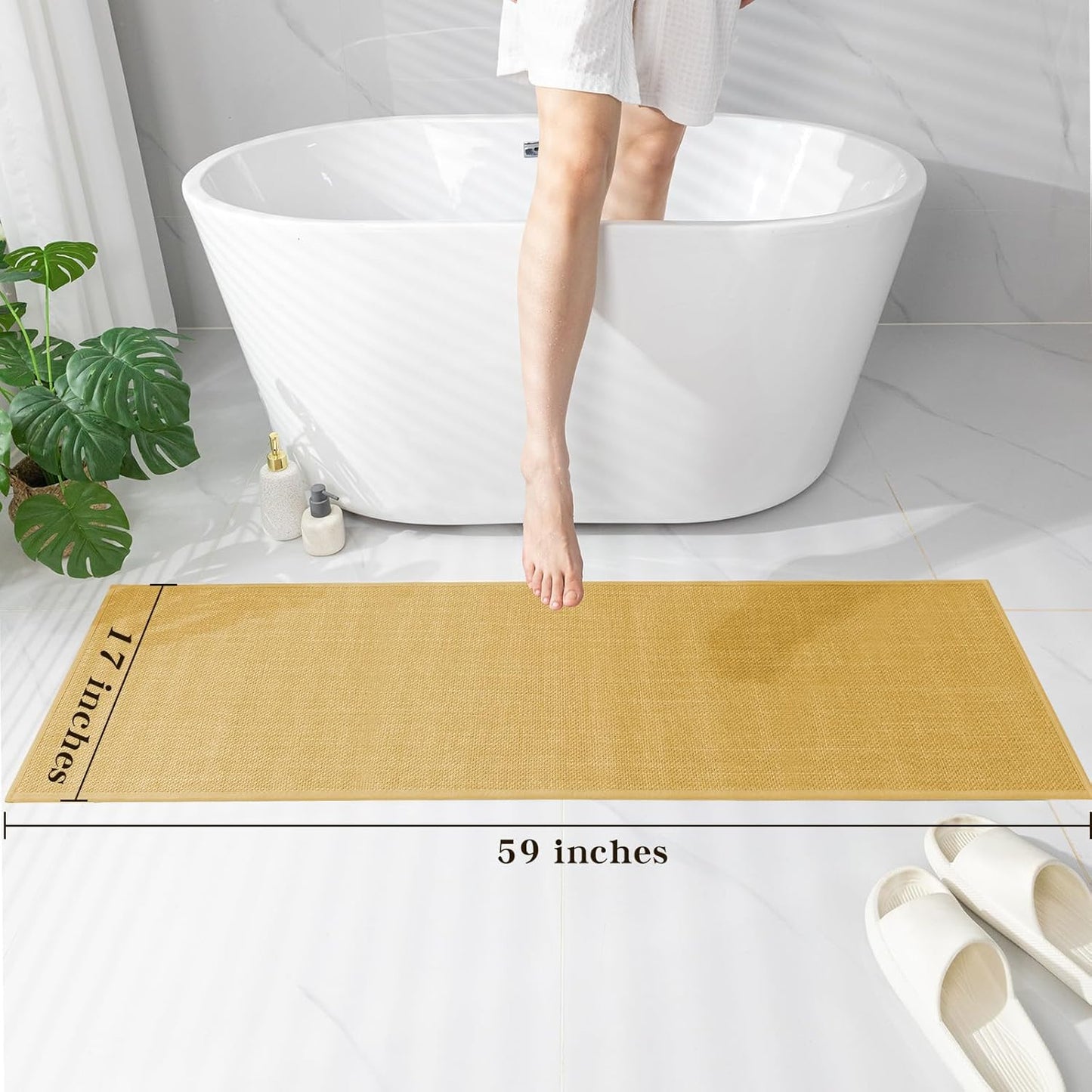 chakme Bathroom Rugs Mat 59x17, Ultra Thin Non Slip Bath Mats Runner Quick Dry Absorbent Bath Mat for Bathroom Floor, (Yellow, 59"x17")