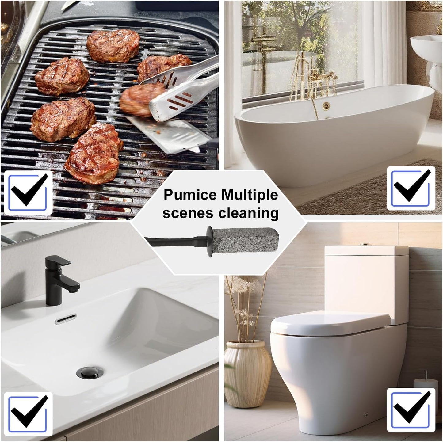 Toilet Brush & Pumice Stone Brush Combo, 2-in-1 Toilet Bowl Brush and Dual-Slot Holder Set, Curved Deep Cleaning Brush & Extended Handle, Compact Size Toilet Cleaner Brush Organizer