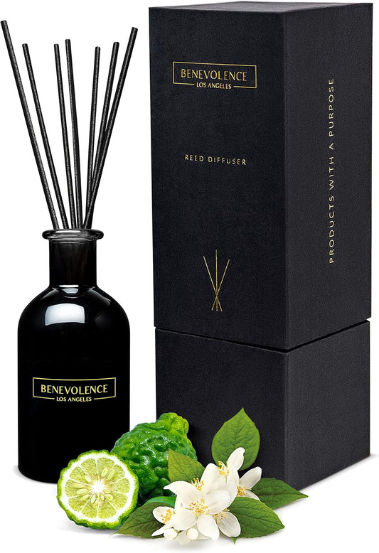 Benevolence LA Reed Diffusers for Home, Bergamot & Jasmine Relaxing Fragrance | Aromatherapy Reed Diffuser Sticks with Gift Box, Scented Sticks for Bathroom | Home Décor